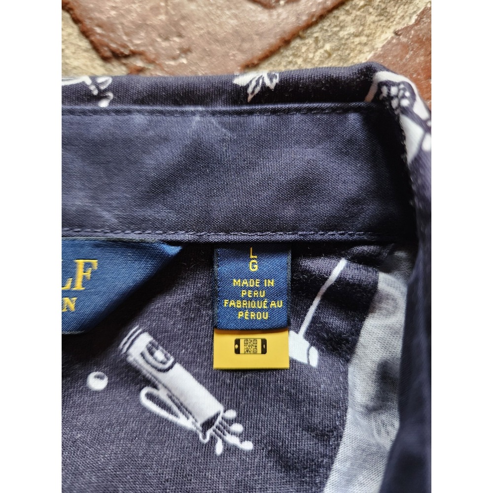 Polo Golf Ralph Lauren Mens Polo Shirt L Blue Tennis Golf All Over Print NWOT - Picture 5 of 7